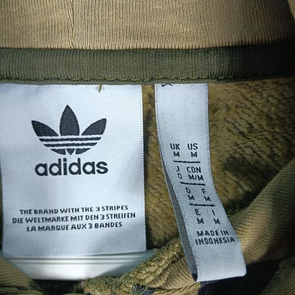 Adidas Hoodie Mens Medium Camo Green Black Trefoil Logo Pullover Sweatshirt - Picture 2 of 8